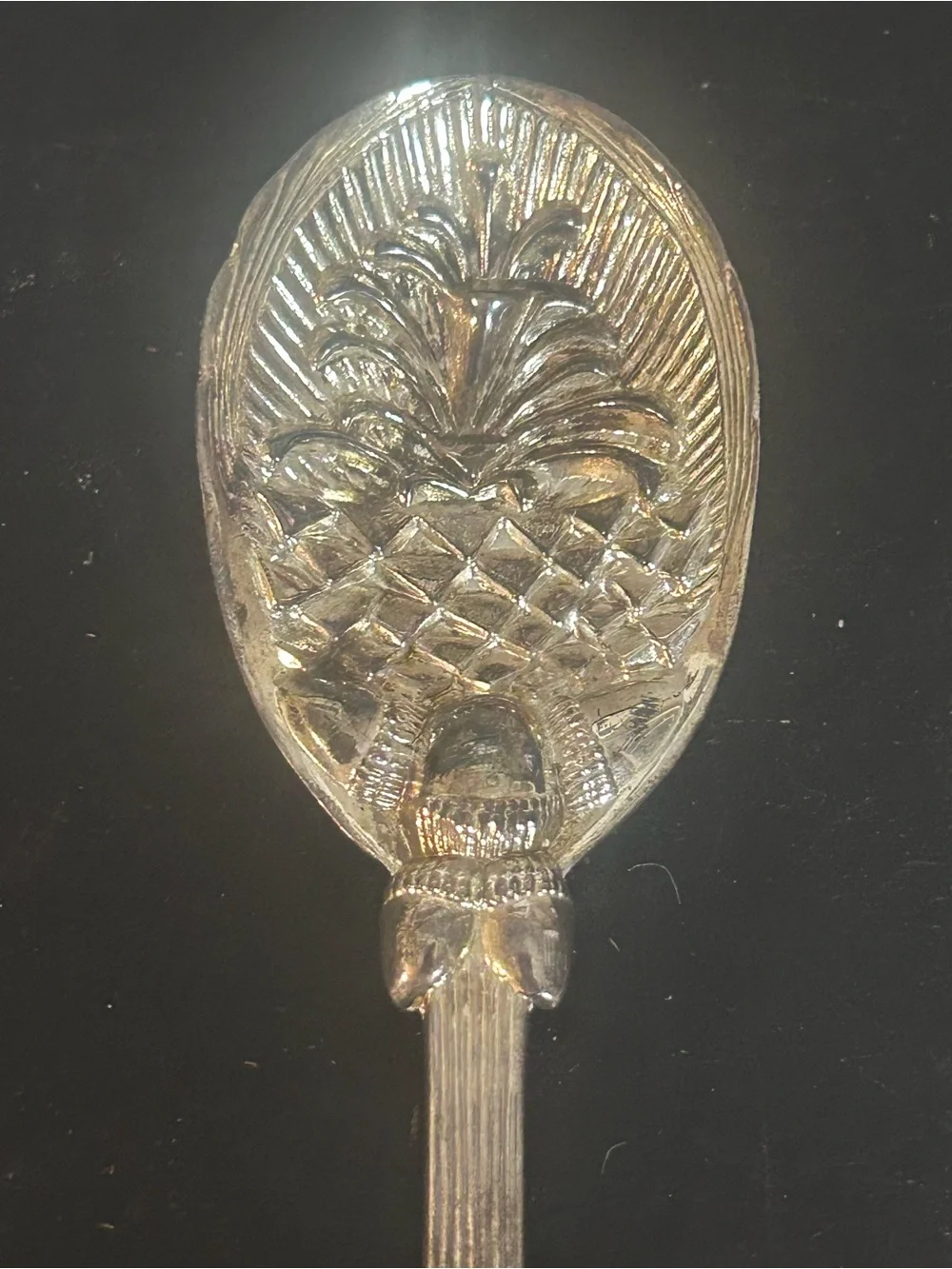 Vintage Silverplate Pineapple Serving Spoon 5.5” Acorn Handle